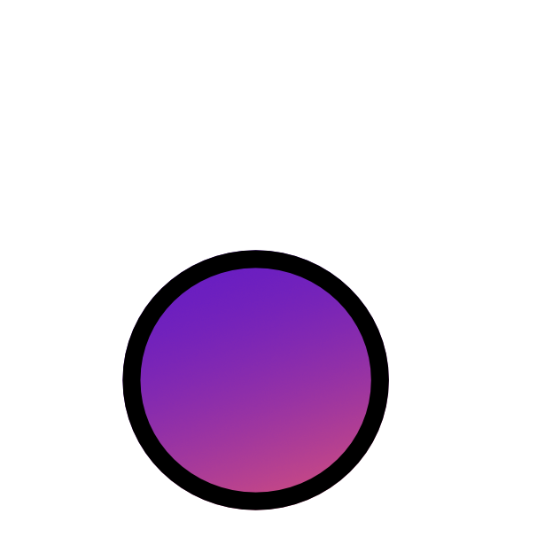 a circle with a black outline and purple to orange gradient.